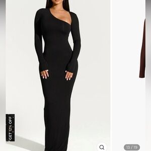 Commense Black One-Shoulder Asymmetrical Maxi Dress